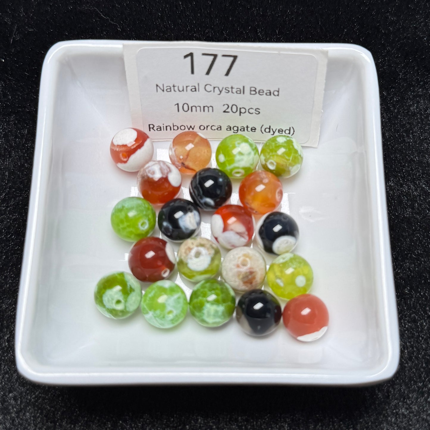 177 Rainbow orca agate (dyed)
Natural Crystal Bead
10mm 20pcs