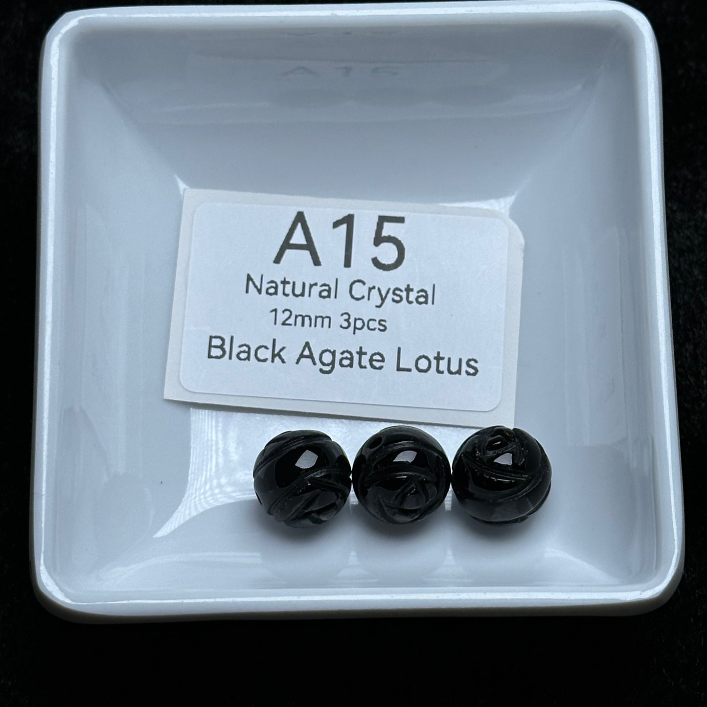 A15 Black Agate Lotus
Natural Crystal12mm 3pcs